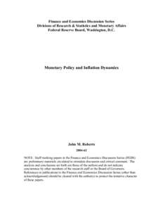 Monetary Policy and Inflation Dynamics