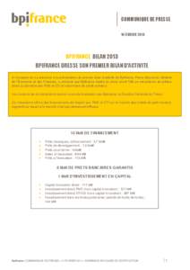 COMMUNIQUE DE PRESSE 14 FEVRIER 2014 BPIFRANCE BILAN 2013 BPIFRANCE DRESSE SON PREMIER BILAN D’ACTIVITE A l’occasion de sa présence à la présentation du premier bilan d’activité de Bpifrance, Pierre Moscovici, 