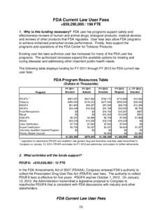 FDA Current Law User Fees +$59,295,[removed]FTE 1. Why is this funding necessary? FDA user fee programs support safety and effectiveness reviews of human and animal drugs, biological products, medical devices and review