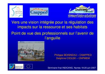 Vers une vision intégrée pour la régulation des impacts sur la ressource et ses habitats Point de vue des professionnels sur l’avenir de l’anguille  Philippe BOISNEAU – CNAPPED