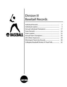 Division III Baseball Records Individual Records................................................................... 	2