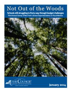 Not Out of the Woods Schools still struggling to find a way through budget challenges Third Annual Survey of New York’s School Superintendents on Fiscal Matters January 2014