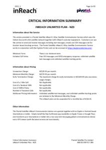 Page 1 of 2  2015_5 CRITICAL INFORMATION SUMMARY INREACH UNLIMITED PLAN - NZD