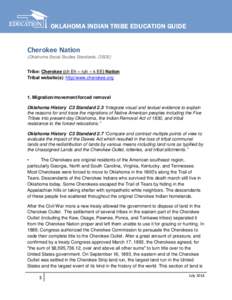 OKLAHOMA INDIAN TRIBE EDUCATION GUIDE  Cherokee Nation (Oklahoma Social Studies Standards, OSDE)  Tribe: Cherokee (ch Eh – ruh – k EE) Nation