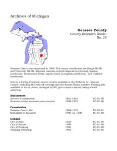 Archives of Michigan Genesee County County Research Guide: No. 25