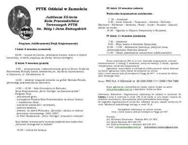 PTTK Oddział w Zamościu Jubileusz 55-lecia Koła Przewodników Terenowych PTTK im. Róży i Jana Zamoyskich