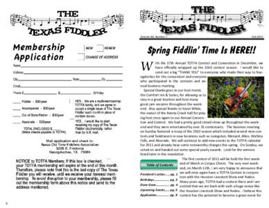 Volume 40, Number 1  Feb 2011 Spring Fiddlin’ Time Is HERE!!