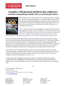 Canada’s 100 greatest modern-day explorers