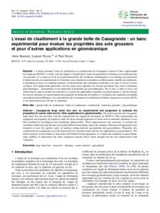 Rev. Fr. Geotech. 2016, 146, 4 © CFMS-CFGI-CFMR-CFG, Published by EDP Sciences 2016 DOI: geotechDisponible en ligne : www.geotech-journal.org