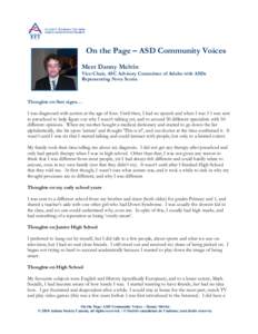On the Page – ASD Community Voices Meet Danny Melvin Vice-Chair, ASC Advisory Committee of Adults with ASDs Representing Nova Scotia
