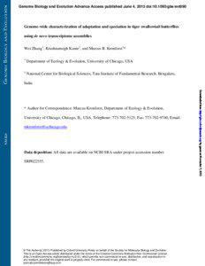 Genome Biology and Evolution Advance Access published June 4, 2013 doi:[removed]gbe/evt090  Genome-wide characterization of adaptation and speciation in tiger swallowtail butterflies