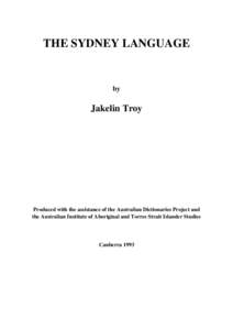 THE SYDNEY LANGUAGE  by Jakelin Troy