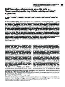 BMP2 sensitizes glioblastoma stem-like cells to Temozolomide by affecting HIF-1&alpha; stability and MGMT expression