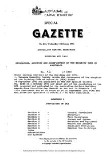 AUSTRALIA^ ^ CAPITAL TERRITORY SPECIAL No. S24, Wednesday 12 Febniary 1992 AUSTRALIAN CAPITAL TERRITORY