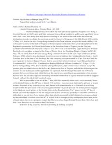 Southern Campaign American Revolution Pension Statements & Rosters Pension Application of George King W2736 Transcribed and annotated by C. Leon Harris State of Ohio Richland County Ss Court of Common pleas October Term 