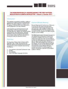 The Memorandum of Understanding for First Nations Education in Alberta Newsletter - Volume 2, October 2011