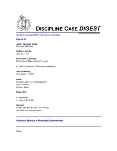 Discipline Case Digest Index  Law Society Home Page Case[removed]JERRY GEORGE ROSS