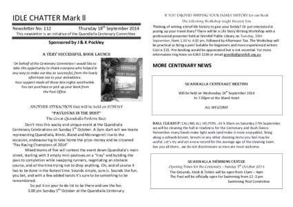 IF YOU ENJOYED WRITING YOUR FAMILY HISTORY for our Book  IDLE CHATTER Mark ll Newsletter No: 112  th