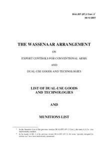WA-LIST[removed]Corr. 2 * [removed]THE WASSENAAR ARRANGEMENT ON EXPORT CONTROLS FOR CONVENTIONAL ARMS