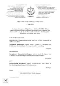 URTEIL DES GERICHTSHOFS (Große Kammer) 9. März 2010 * „Vertragsverletzung eines Mitgliedstaats – Richtlinie[removed]EG – Schutz natürlicher Personen bei der Verarbeitung personenbezogener Daten und freier Datenver