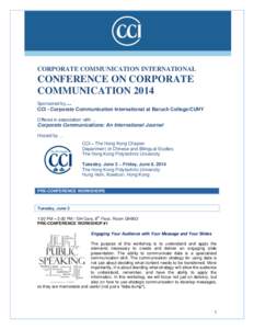 CORPORATE COMMUNICATION INTERNATIONAL  CONFERENCE ON CORPORATE COMMUNICATION 2014 Sponsored by …