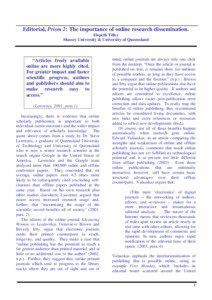 Editorial, Prism 2: The importance of online research dissemination. Elspeth Tilley Massey University & University of Queensland