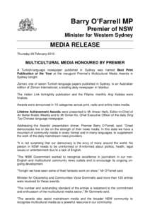 Barry O’Farrell MP Premier of NSW Minister for Western Sydney MEDIA RELEASE Thursday 28 February 2013