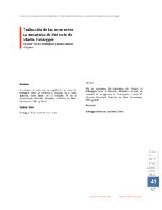 Roberto Vivero Rodríguez y Alba Ramírez Guijarro | Traducción de las notas sobre La metafísica de Nietzsche de Martin Heidegger  Traducción  de  las  notas  sobre   La  metafísica  de  Nietzsche  de   Mar