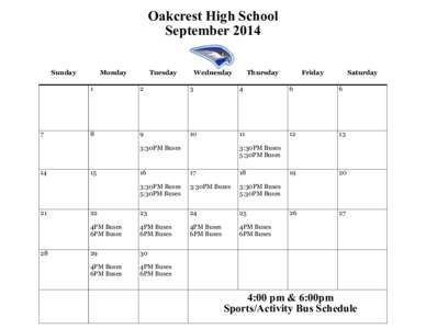 Oakcrest High School September 2014 Sunday 7