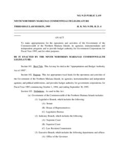 NO[removed]PUBLIC LAW NINTH NORTHERN MARIANAS COMMONWEALTH LEGISLATURE THIRD REGULAR SESSION, 1995 H. B. NO[removed], H. D. 4