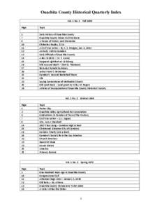 Ouachita County Historical Quarterly Index Vol. 1 No. 1 Fall 1969 Page Topic