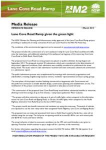 Lane Cove Road Ramp Media Release IMMEDIATE RELEASE 1 March 2013