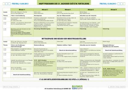 FREITAG, HAUPTPROGRAMM DER 21. AACHENER DIÄTETIK FORTBILDUNG Hörsaal 4