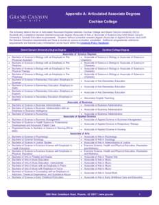 Appendix A: Articulated Associate Degrees Cochise College The following table is the list of Articulated Associate Degrees between Cochise College and Grand Canyon University (GCU). Students who complete a transfer-orien
