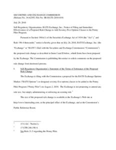 Notice of Filing and Immediate Effectiveness of a Proposed Rule Change to Add Seventy-Five Options Classes to the Penny Pilot Program