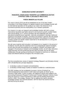 EDINBURGH NAPIER UNIVERSITY RESEARCH, KNOWLEDGE TRANSFER and COMMERCIALISATION STRATEGY[removed]Amended 01 March 2010)