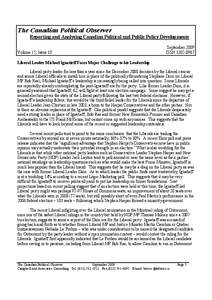 The Canadian Political Observer Reporting and Analysing Canadian Political and Public Policy Developments Volume 15, Issue 10 September 2009 ISSN[removed]