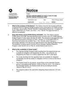 REVISED Apportionment of FY 2008 Highway Bridge Program Funds