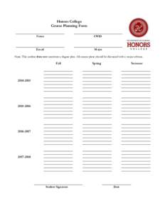 Honors College Course Planning Form Name CWID