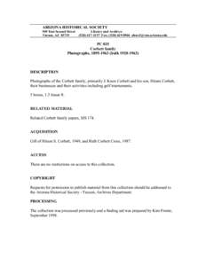 ARIZONA HISTORICAL SOCIETY 949 East Second Street Tucson, AZ[removed]Library and Archives[removed]Fax: ([removed]removed]