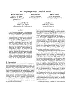 On Computing Minimal Correction Subsets Joao Marques-Silva CASL/UCD, Ireland IST/INESC-ID, Portugal 
