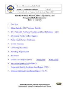 Division of Community and Public Health Section: 4.0 Diseases and Conditions[removed]Subsection: Rubella and Congenital Rubella Syndrome