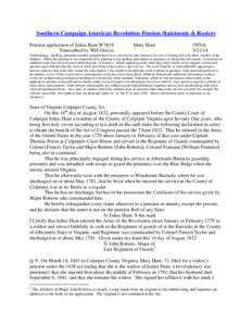 Southern Campaign American Revolution Pension Statements & Rosters Pension application of Julius Hunt W3819 Transcribed by Will Graves Mary Hunt