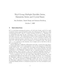 Representation theory of Lie groups / Lie algebras / Representation theory / Weyl character formula / Metaplectic group / Dirichlet series / Whittaker model / Quantum group / Series / Abstract algebra / Mathematical analysis / Group theory