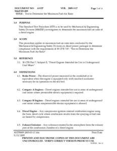 MSHA - Standard Test Procedure to Determine the Maximum Fuel-Air Ratio (M&ESD-009)