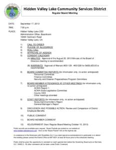 Hidden Valley Lake Community Services District Regular Board Meeting DATE:  September 17, 2013