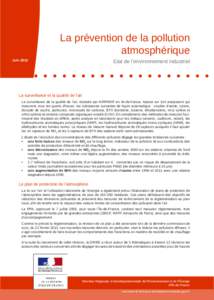 La prévention de la pollution atmosphérique Juin 2012 Etat de l’environnement industriel