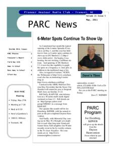 Pioneer Amateur Radio Club — Fremont, NE Volume 21 Issue 5 PARC News  May, 2011