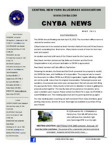 CENTRAL NEW YORK BLUEGRASS ASSOCIATION  WWW.CNYBA.COM  CNYBA NEWS M A Y