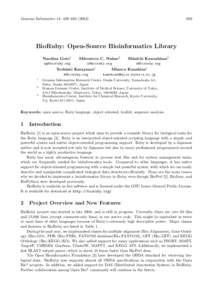 Genome Informatics 14: 629–BioRuby: Open-Source Bioinformatics Library Naohisa Goto1